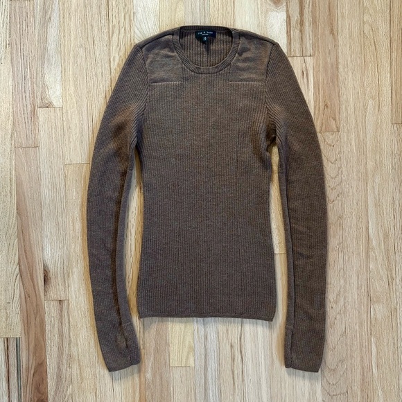 RAG & BONE audrina washable wool crew sweater slim fit camel brown size M - Picture 6 of 14